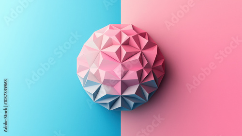 Stylish 3D polyhedron with soft pastel gradient on split background