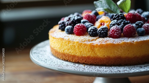 Delicious Fruit Topped Cheesecake on a Cake Stand