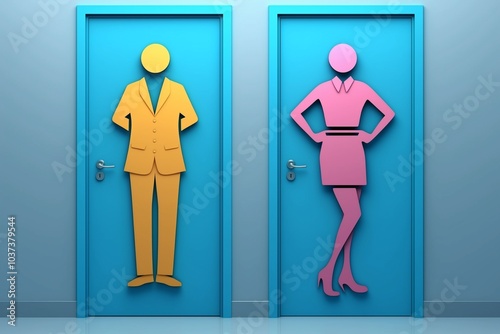 Bathroom doors with separate male and female symbols