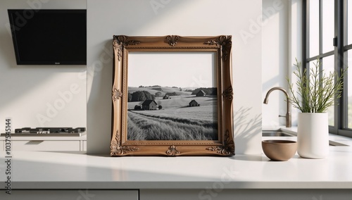 Create a farmhouse-style mockup of a kitchen interior with detailed renders