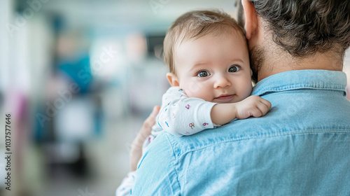 Portrait of infant baby hold by father