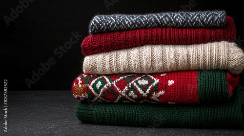 Mismatched Holiday Sweaters Piled for Festive Vibes