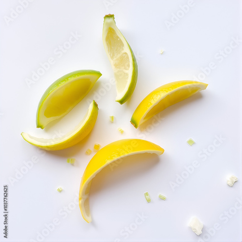 Set of lime peels or lime zests on white background.