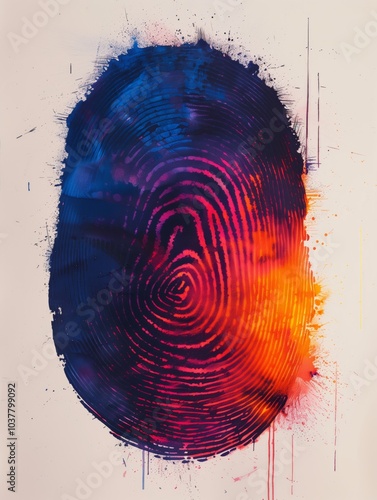 Colorful artistic representation of a fingerprint on a textured background. Generative AI