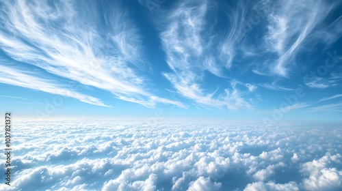 A sky covered with layers of wispy cirrus clouds, creating a delicate pattern across the horizon