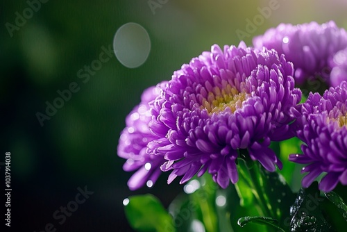 Aster garden in the late afternoon light, the purple and pink flowers bathed in a soft glow