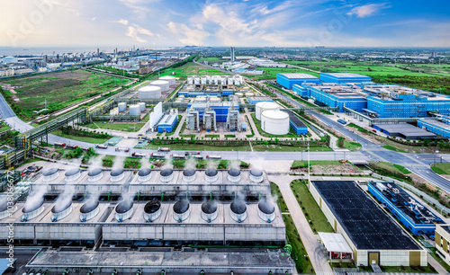 Oil refinery and chemical plant in large industrial area