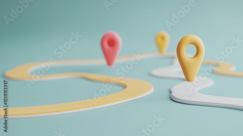 Abstract Representation of Customer Journey Concept with Colorful Location Markers on a Winding Path