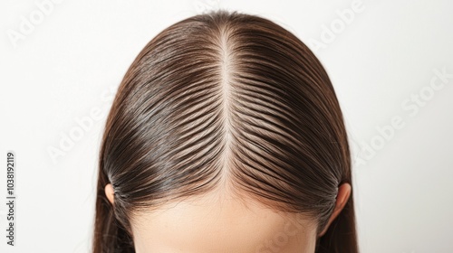 Close-up of Scalp with Visible Hair Parting Highlighting Healthy Hair and Scalp Condition