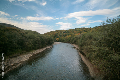 Malaya Laba Mountain River in autumn, Psebai, Russia.