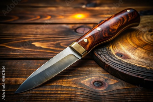 Night Photography of Hand Forged High Carbon Steel Knife with Cocobolo Handle, Artisan Craftsmanship, Outdoor Adventure, Unique Design, Functional Art, Dark Background, Knife Collector's Item