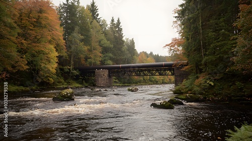 Pipeline Crossing: A pipeline passing beneath a riverbed via an underground tunnel. The water flows undisturbed above. 