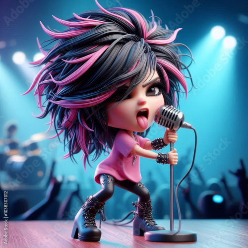 cartoon punk girl sings on stage