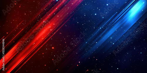 A blue and red background with stars and a red line