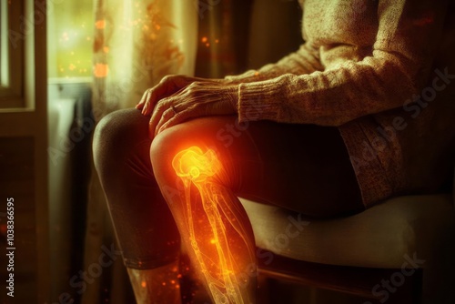 A woman suffering from hip pain due to osteoarthritis at home, highlighting health issues with trendy and innovative design features