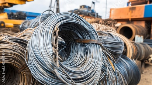 Macro images showcasing the intricate waste of iron and other metals, highlighting the textures and details of discarded wire and steel cables, revealing their unique patterns and industrial beauty