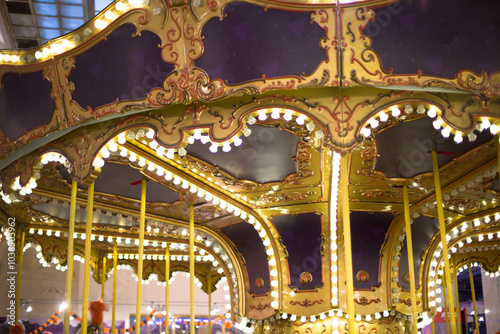 Carousel with Colorful Horses at a Fairground