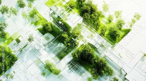 Architectural blueprints highlighting green construction techniques and sustainable building practices.