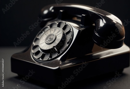 Black Rotary Phone on Black Background