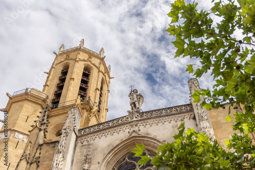 Cityscape with Cathedral of the Holy Saviour in Aix-en-Provence in Provence-Alpes-Cote d'Azur region in the South of France