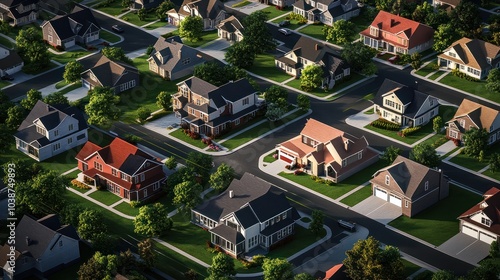 Isometric Suburban Neighborhood with Houses isolated