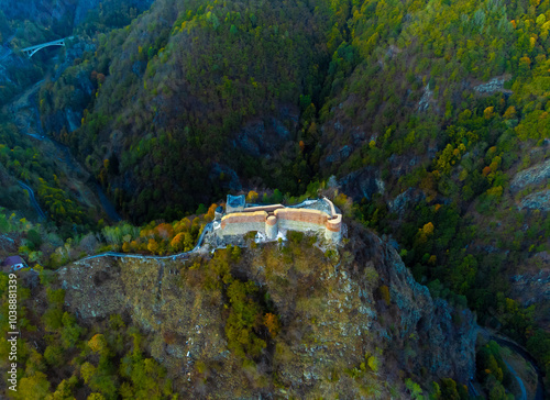 Aerial view of Poienari fortress in Arges county - Romania