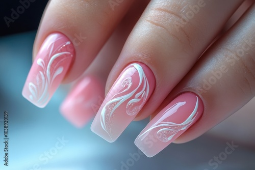 Woman beautifies nails using a file or brush