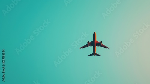 Airplane flying against a gradient blue sky, perfect for travel and aviation themes.