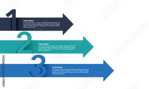 3 process infographic arrows with number design template. Business presentation, Banner, Plan, Strategy and Marketing. Vector illustration.