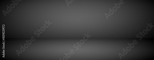 Black studio scene background. Dark noir room surface. Limbo esthetic backdrop for product design, poster, banner, display, mockup, presentation, template, showcase. Vector spot light shelf wallpaper