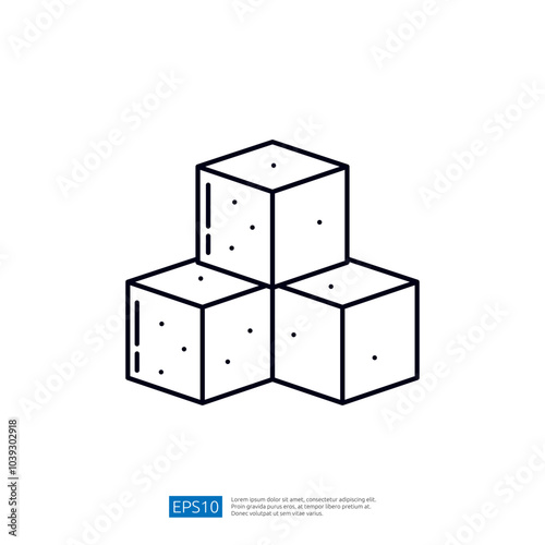 Three Cubes, Geometric Shapes in Line Art Style, Abstract Minimalistic Icon