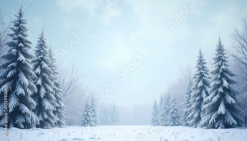 Winter background with braches of the winter trees covered with frost and snow on the background of the blue cloudy sky, winter Christmas background with free space for text