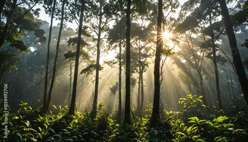 Lumière à travers la forêt tropicale