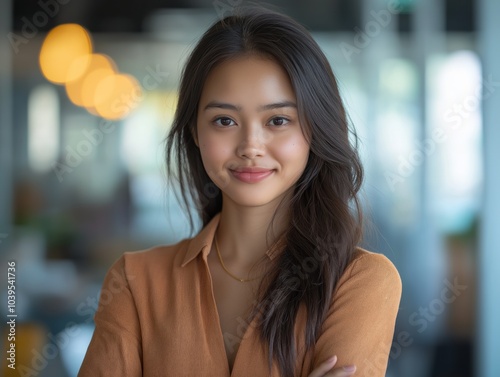 Young cambodian businesswoman smiling at the office