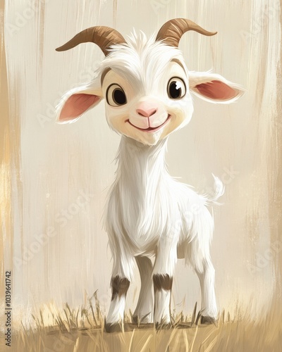 Goat Cartoon - Adorable Illustration of a Farm Animal with a Bell