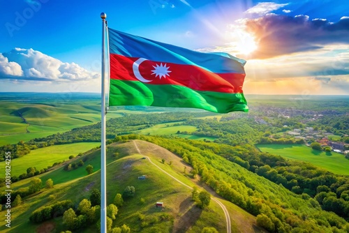 Azerbaijan National Flag in Vibrant Colors Captured from Above