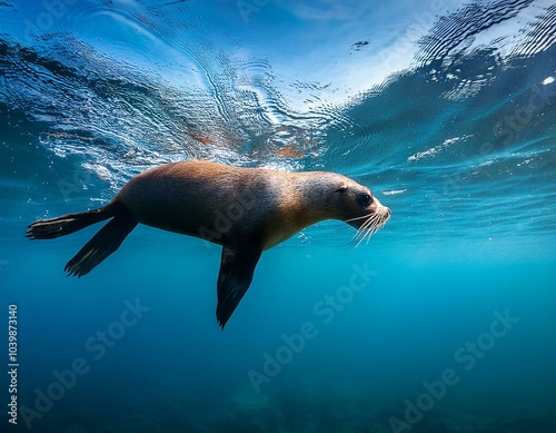 un león marino flotando en el mar