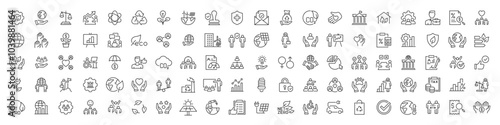 Set of 100 ESG, Environmental Social Governance web icons in line style. Sustainable development , sustainability, net zero, climate crisis, recycle, electric car, collection. Vector illustration.