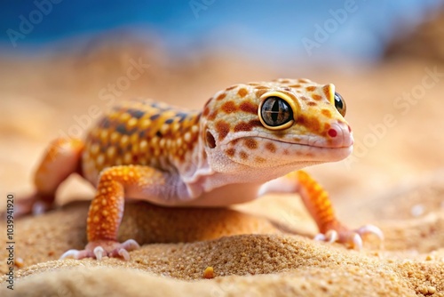 close-up super hypo tangerine leopard gecko on sand - low angle view