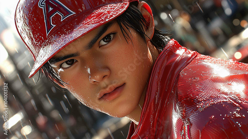 Close-up of professional baseball player in uniform, intense expression as he prepares to throw the ball during a high-stakes playoff game, capturing the focus and determination of the athlete.