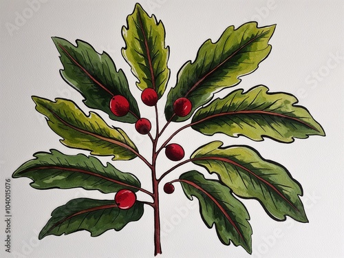 Oak galls hand drawn painted painting illustration on plain white background