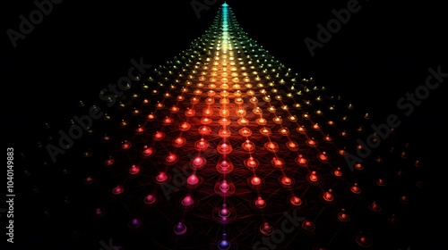 A glowing 3D K-Means model, with clusters of data points grouped around bright centroids, each cluster in a different color, no background