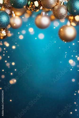 Festive Christmas greeting card background with sparkling ornaments and lights creating a joyful holiday atmosphere