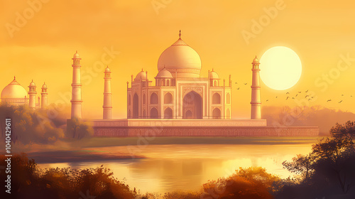 Taj mahal at sunset. Taj Mahal at Sunrise. Illustration