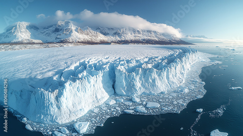 Large glacier on the verge of splitting. Symbolizes global warming. High detail.