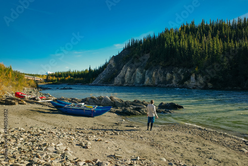 CHATANIKA RIVER, ALASKA, USA - sep 2 2024 Raft on River Chatanika in places where the river crosses with Steese Highway, Alaska