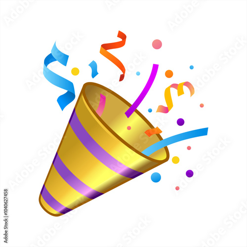 Vector icon party popper. Cartoon emoji of birthday confetti explosion. Simple minimal illustration isolated on white background, vector 10 eps.