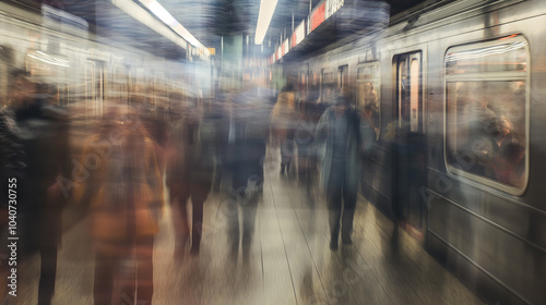 photos on a large shutter speed of blurred blurred people in the subway