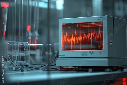 seismograph machine, displaying a chaotic pattern of lines, indicating a seismic event in progress.