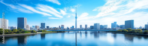 Tokyo Skyline with Skyscrapers and Reflections